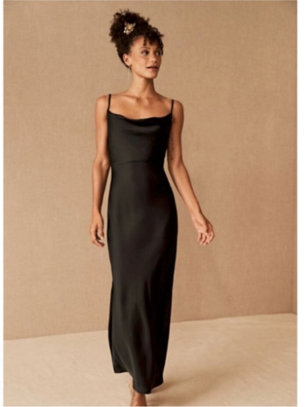 BHLDN Black Cowl Slip Dress